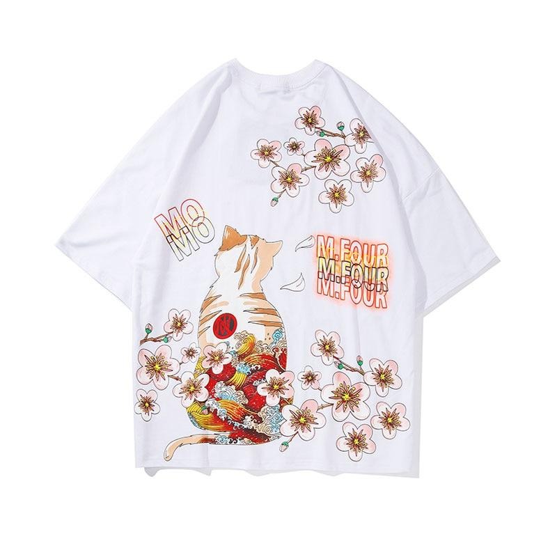 Cat Cherry Blossoms Flowers T-shirts