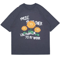 Smile Sunflowers Print T-shirts