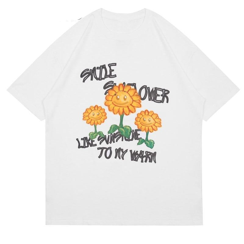 Smile Sunflowers Print T-shirts