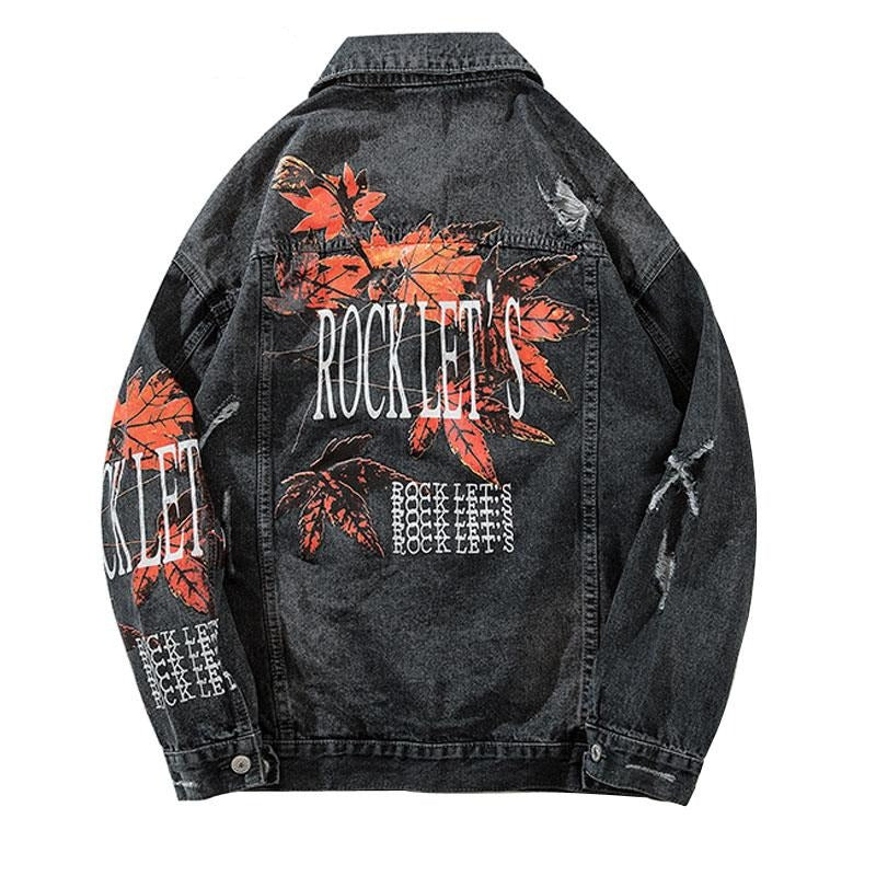 Maple Leaf Printed Denim Jacket