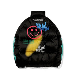 Graffiti Print Puffer Cotton Jackets