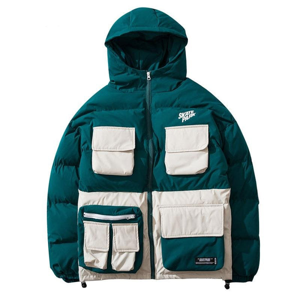 Multi Pockets Patchwork Hooded Jackets