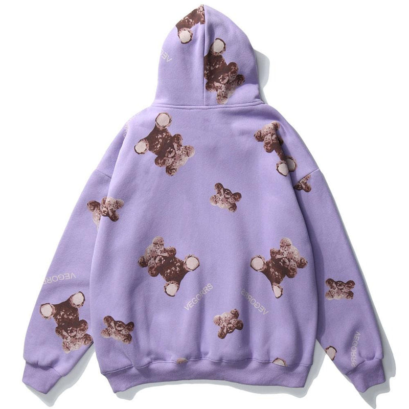 Bear Graphic Print Fleece Hoodies