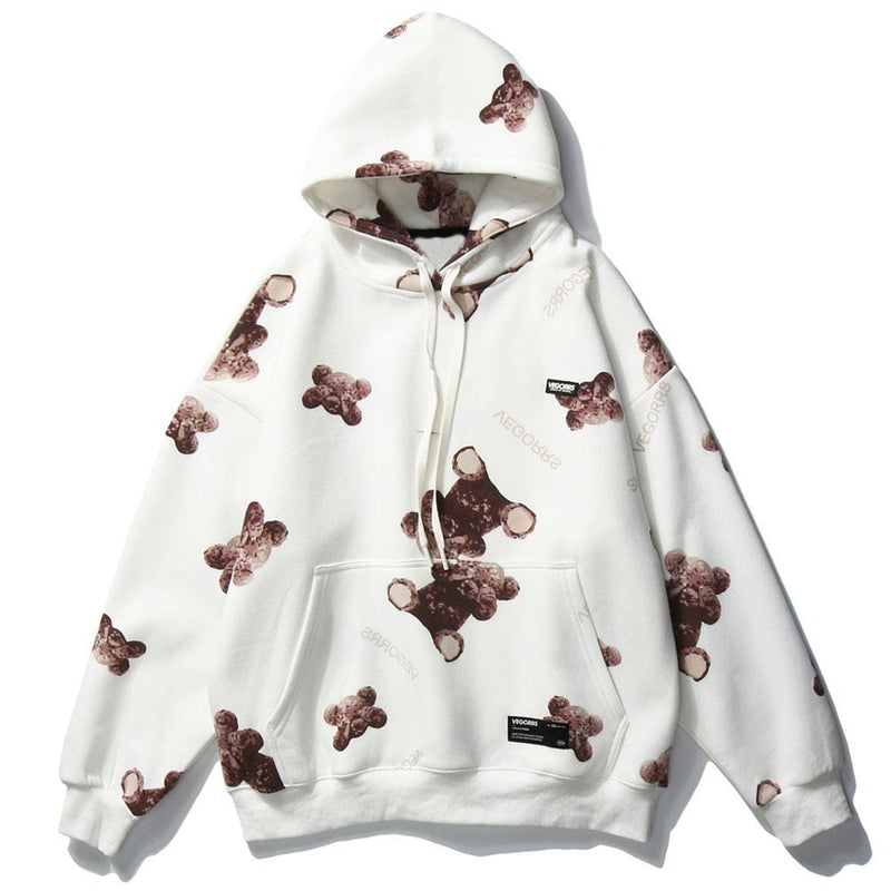 Bear Graphic Print Fleece Hoodies