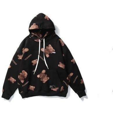 Bear Graphic Print Fleece Hoodies